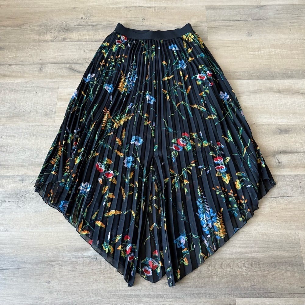 Maje black floral assymetrical pleated midi skirt - Small (1) - Picture 3 of 6